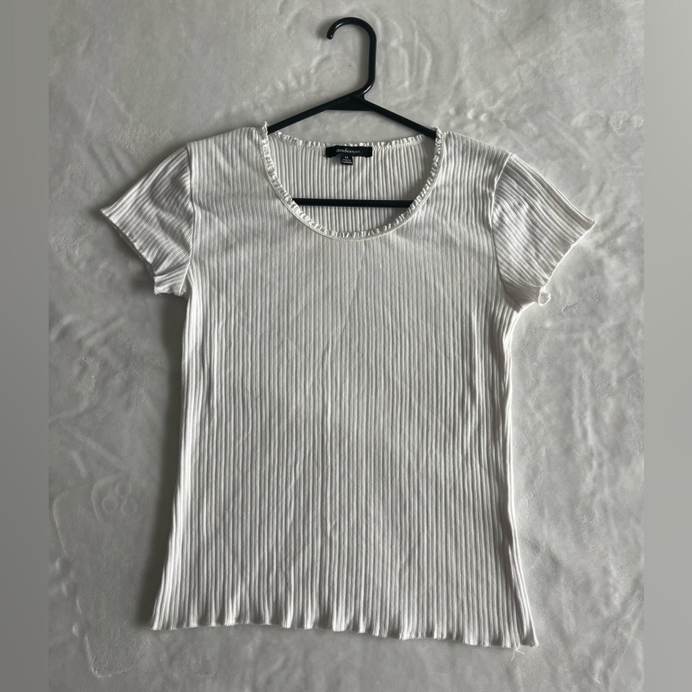 Ambiance White Ribbed Short Sleeve Top